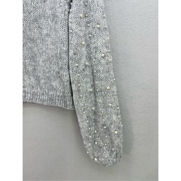 NWT Urban Outfitters Womens Gray Pearl Beaded Balloon Sleeves Sweater Size Small - Picture 5 of 9